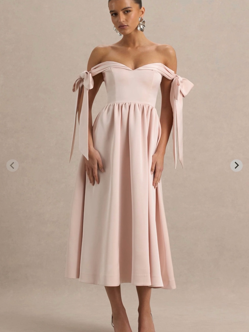 Club L London Pink Bow Midi Dress in Blush Pink